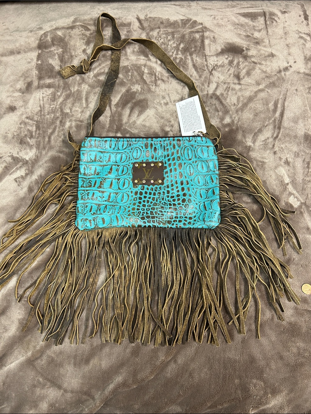 Keep it Gypsy Turquoise Croc-Embossed Fringe Crossbody Bag - with major fringe